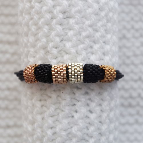 Bracelet cordons // petites perles tissée // noir - doré
