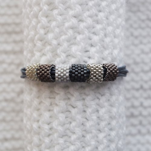 Bracelet cordons // petites perles tissée // gris - argenté