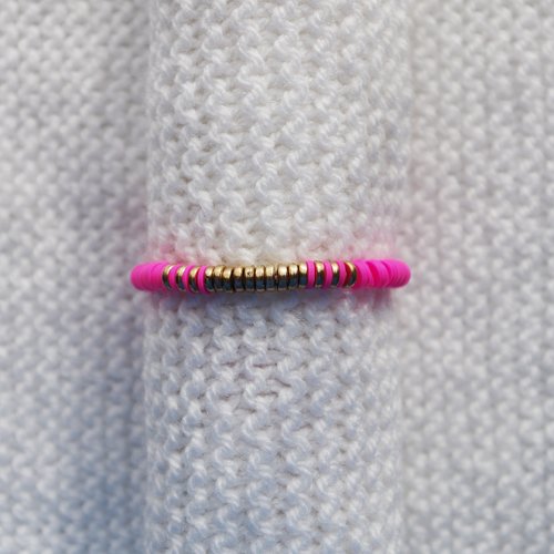 Bracelet perles heishi // rose fluo - doré