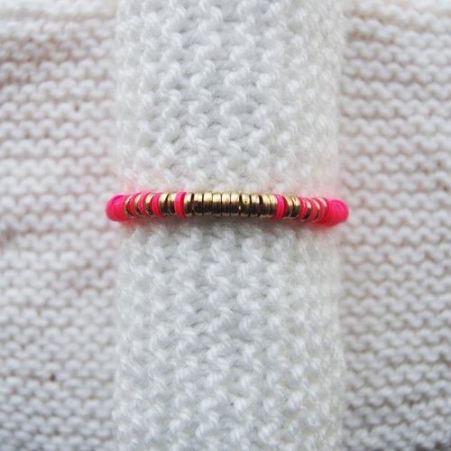 Bracelet perles heishi // fushia - doré