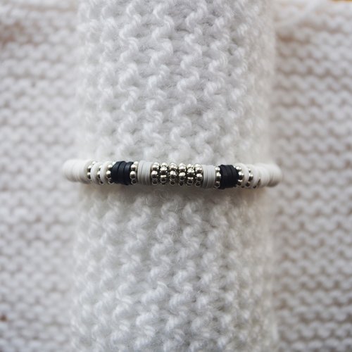 Bracelet perles heishi // blanc - noir - gris - argenté