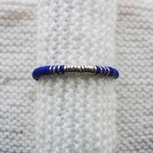 Bracelet perles heishi // bleu marine - argenté