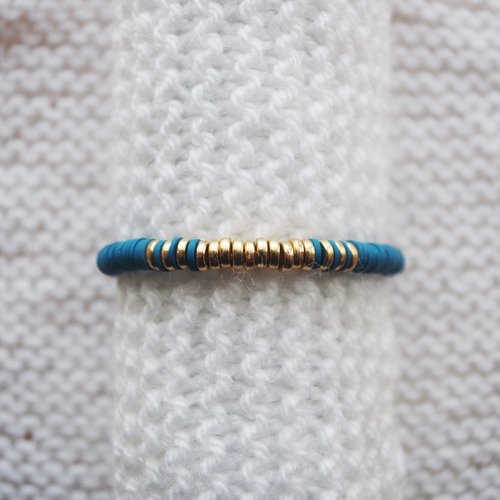 Bracelet perles heishi // bleu pétrole - doré
