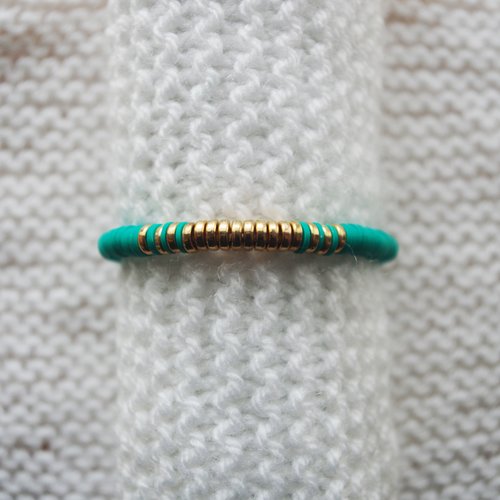 Bracelet perles heishi // bleu vert - doré