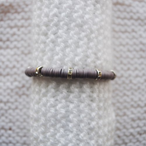 Bracelet perles heishi // gris - argenté strass