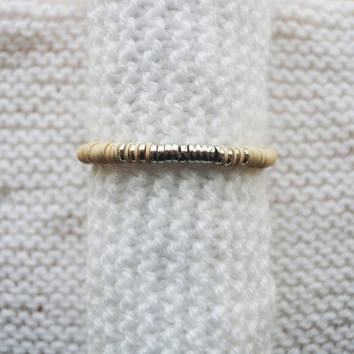 Bracelet perles heishi // marron clair - argenté