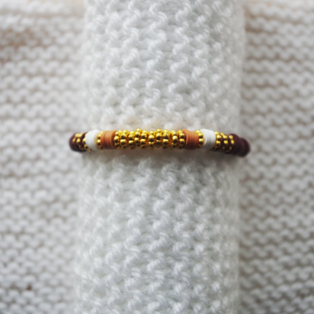 bracelet femme perles heishi en fimo marron, rose et vert kaki ou