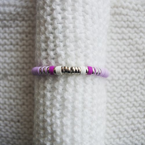 Bracelet perles heishi // lilas - violet - blanc - argenté