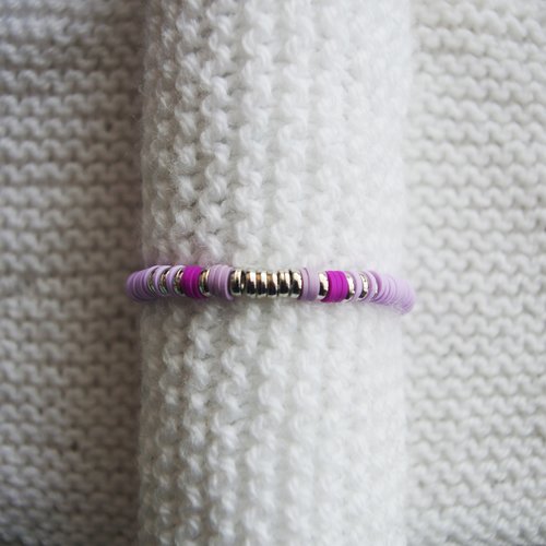 Bracelet perles heishi // lilas - violet - mauve - argenté