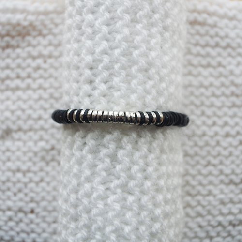 Bracelet perles heishi // noir - argenté