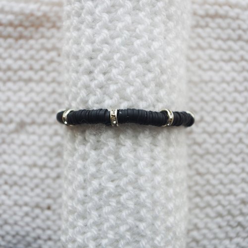 Bracelet perles heishi // noir - argenté strass
