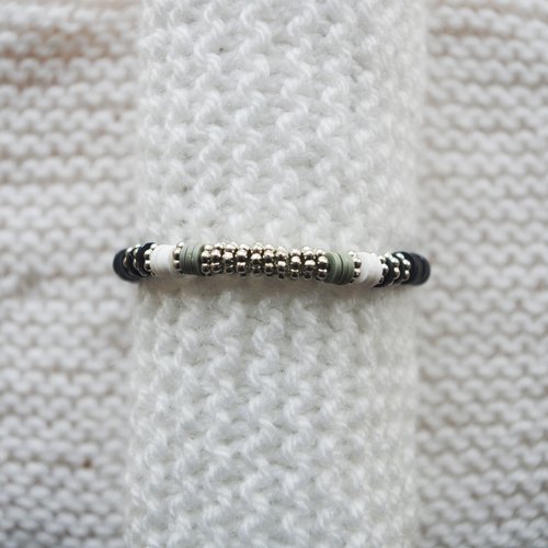 Bracelet perles heishi // noir - blanc - gris - argenté