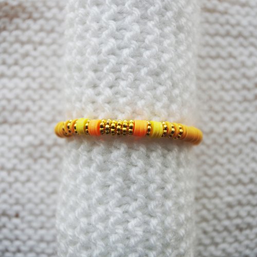 Bracelet perles heishi // orangé - jaune - orange - doré