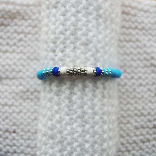 Bracelet perles heishi // bleu clair - bleu marine - blanc - argenté