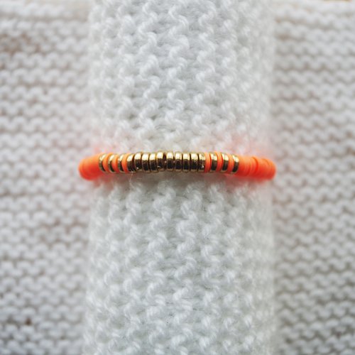 Bracelet perles heishi // orange fluo - doré