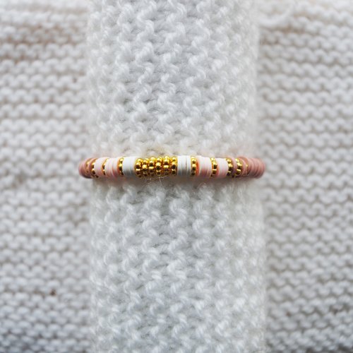 Bracelet perles heishi // rose poudré - rose pale - blanc - doré