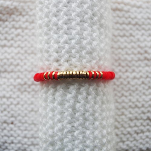 Bracelet perles heishi // rouge - doré