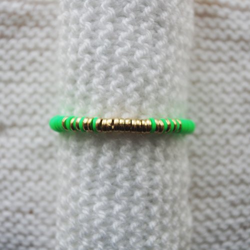 Bracelet perles heishi // vert fluo - doré
