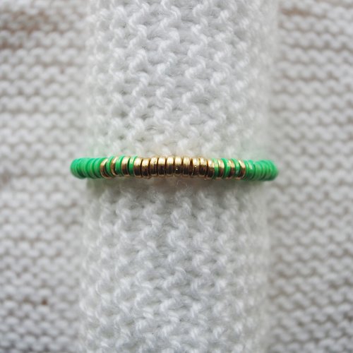 Bracelet perles heishi // vert irisé - doré