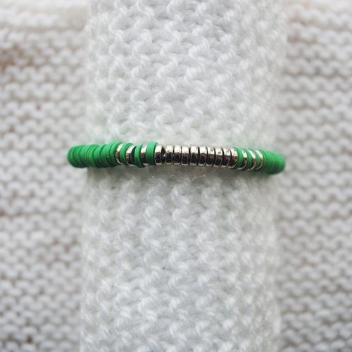 Bracelet perles heishi // vert - argenté