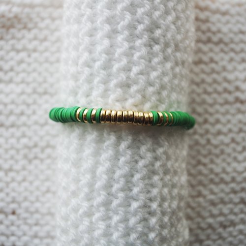 Bracelet perles heishi // vert - doré