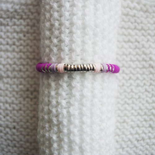 Bracelet perles heishi // violet - lilas - rose clair - argenté