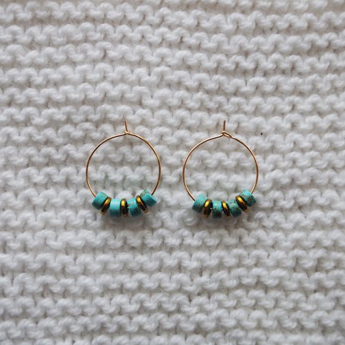 Boucles d'oreilles créoles // pierres bleues - bronze