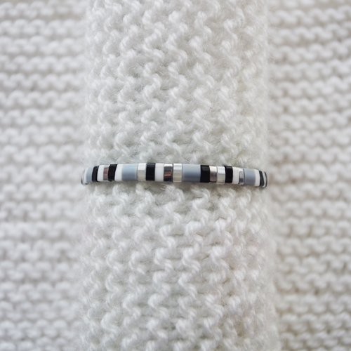 Bracelet ajustable en perles miyuki tila // blanc - argent - blanc irisé - noir - gris