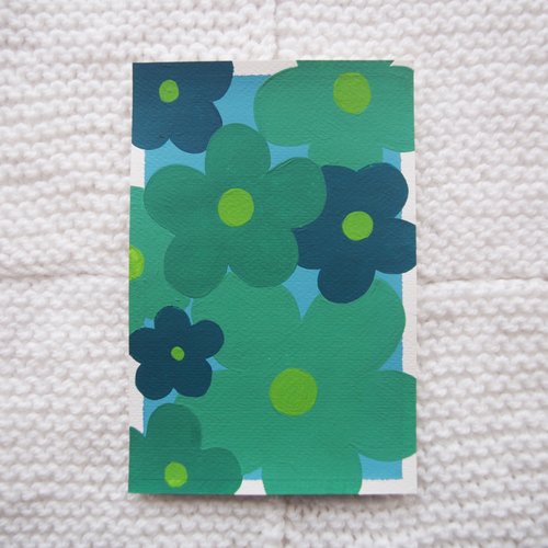 Carte peinte // fleurs vertes