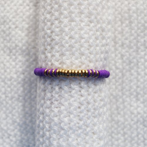 Bracelet perles heishi // violet foncé - doré
