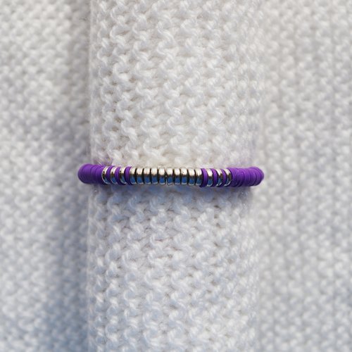 Bracelet perles heishi // violet foncé - argenté