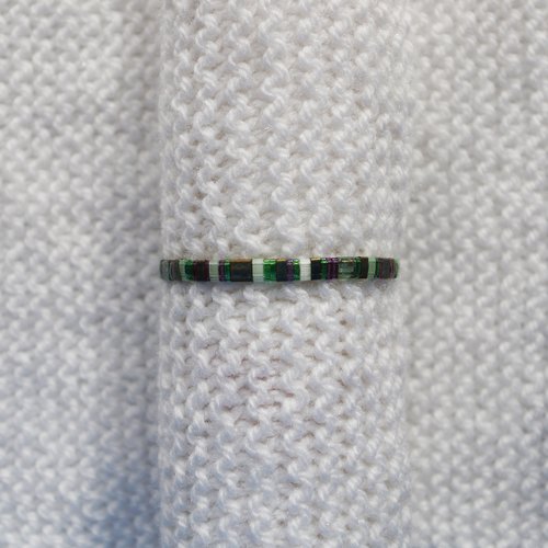 Bracelet ajustable en perles miyuki tila // vert - violet - cuivré