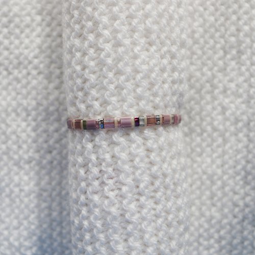 Bracelet ajustable en perles miyuki tila // mauve - rose - blanc - argenté