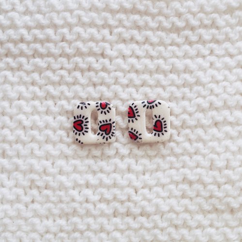Pampilles interchangeables pour créoles // collection "sagitta" // modèle carré imprimé cœurs #1