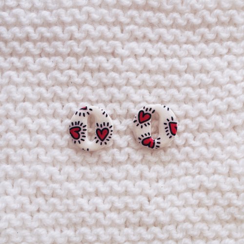 Pampilles interchangeables pour créoles // collection "sagitta" // modèle rond imprimé cœurs #1
