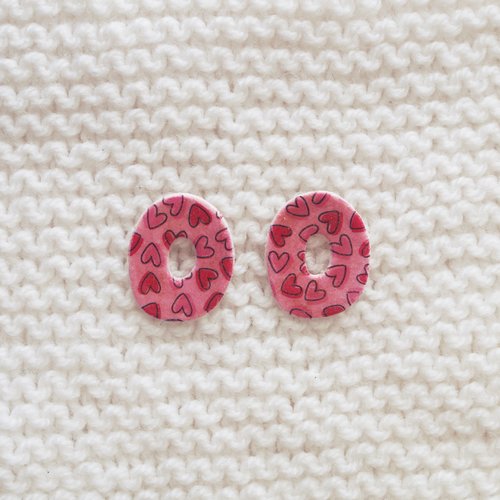 Pampilles interchangeables pour créoles // collection "sagitta" // modèle ovale imprimé cœurs #2