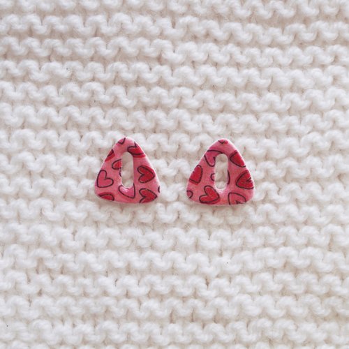 Pampilles interchangeables pour créoles // collection "sagitta" // modèle triangle imprimé cœurs #2