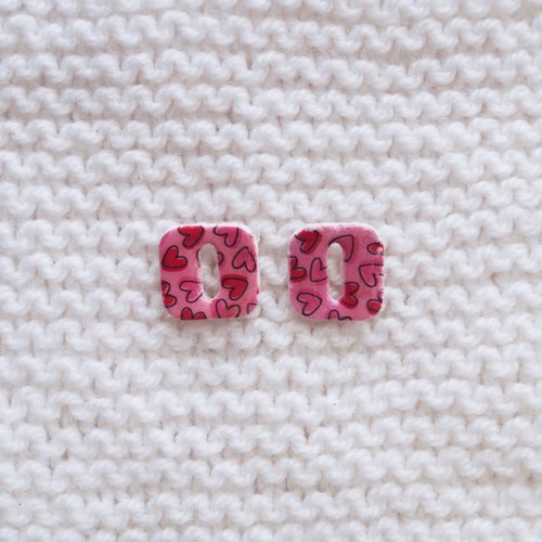 Pampilles interchangeables pour créoles // collection "sagitta" // modèle carré imprimé cœurs #2