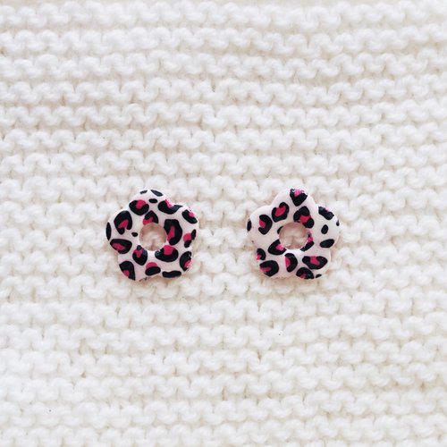 Pampilles interchangeables pour créoles // collection "leonis" // modèle fleur léopard rose