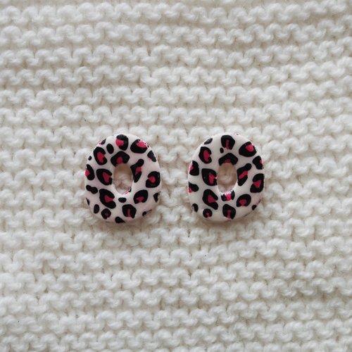 Pampilles interchangeables pour créoles //  collection "leonis" // modèle ovale léopard rose