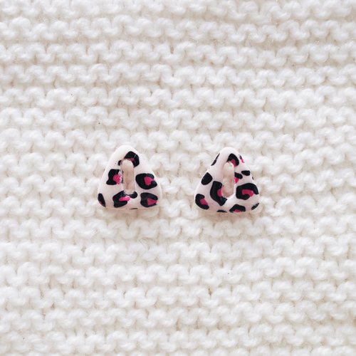 Pampilles interchangeables pour créoles // collection "leonis" // modèle triangle léopard rose