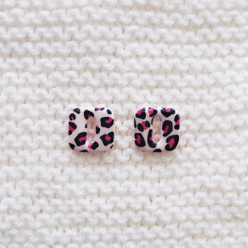 Pampilles interchangeables pour créoles // collection "leonis" // modèle carré léopard rose