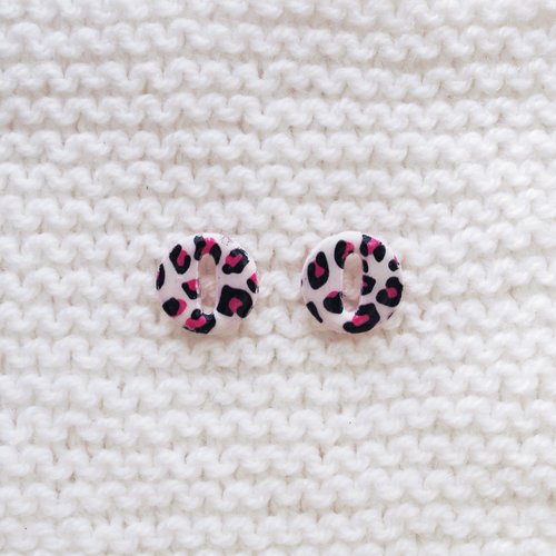 Pampilles interchangeables pour créoles // collection "leonis" // modèle rond léopard rose