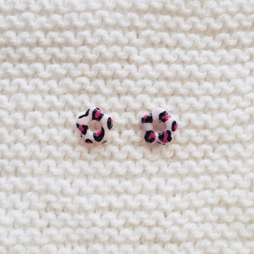 Pampilles interchangeables pour créoles // collection "leonis" // modèle petite fleur léopard rose