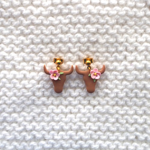 Boucles d'oreilles // collection "lacerta" // modèle vache & fleur