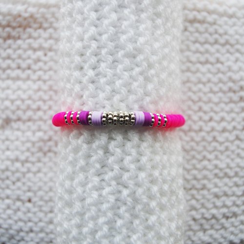 Bracelet perles heishi // rose fluo -violet -mauve -argenté