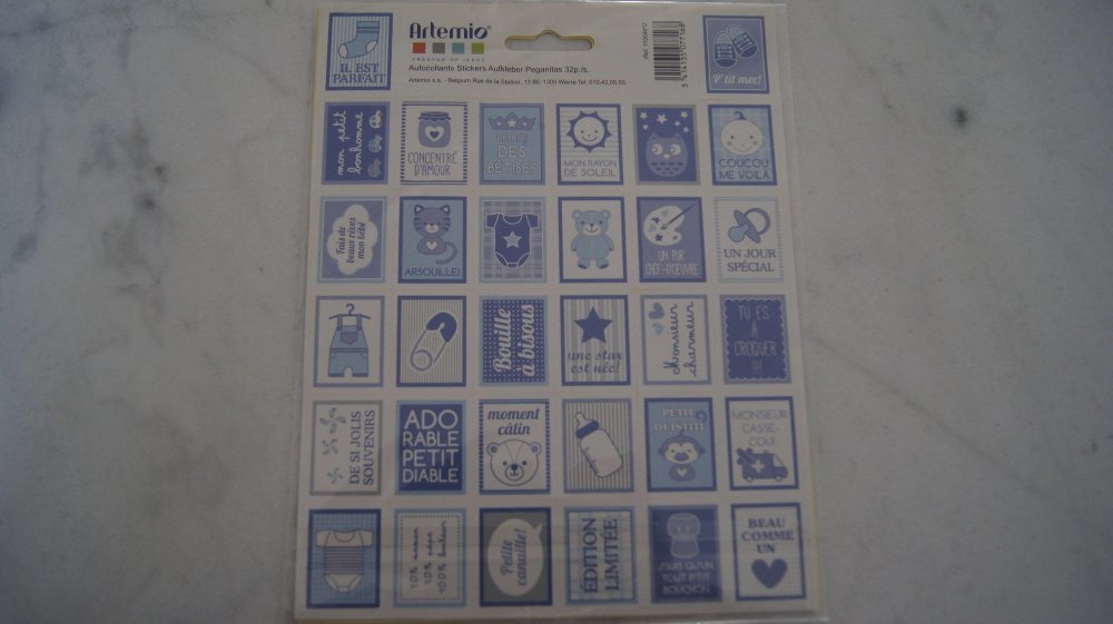 Planche De 32 Timbres Stickers Bebe Garcon Naissance Un Grand Marche
