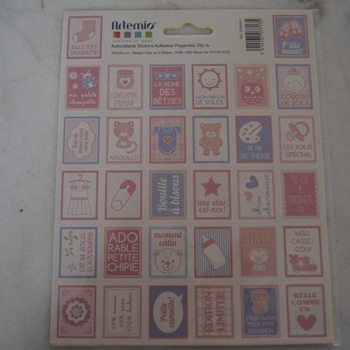 Planche De 32 Timbres Stickers Bebe Garcon Naissance Un Grand Marche