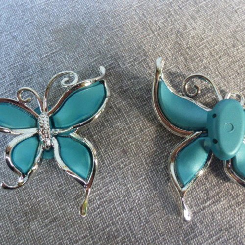 Grande perles papillons turquoise et argent en synthétique  (x1) 