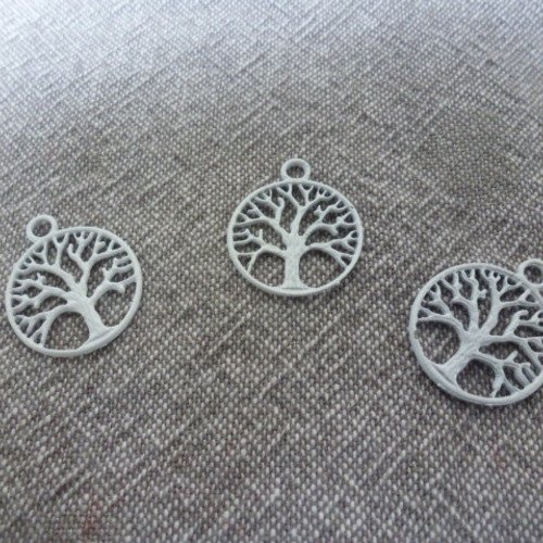 Pendentif breloque arbre de vie en metal blanc 2.3cm  (x1) 